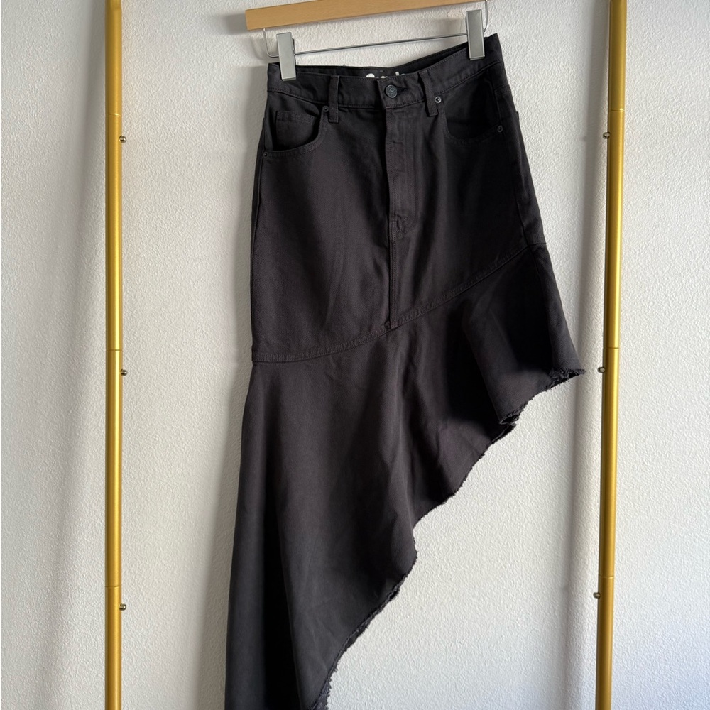 MOTHER Snacks The Crinkle Cut Black Denim Asymmetrical Skirt Sz 26 grunge - Picture 3 of 7